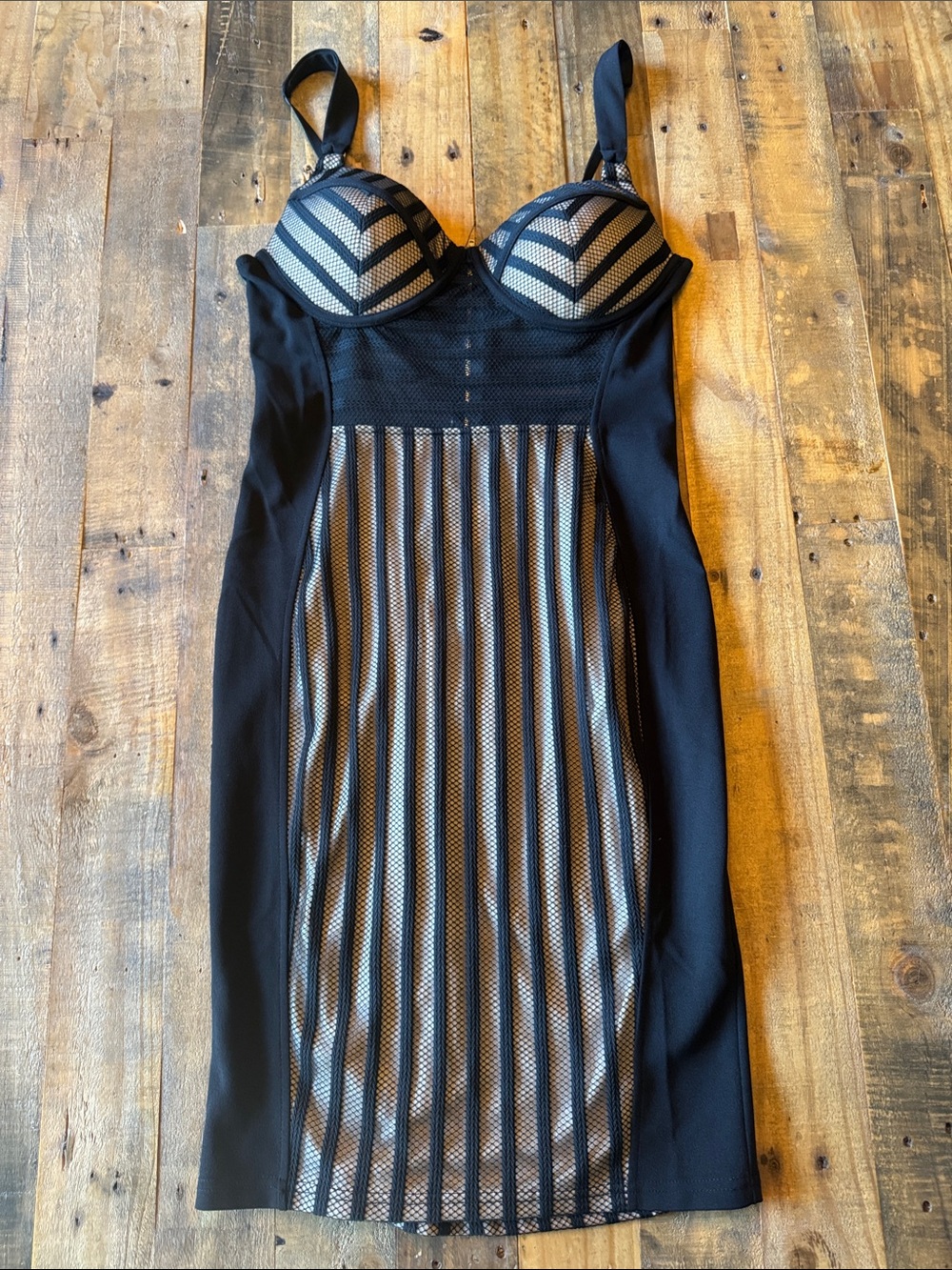 Fashion Nova Black and White Striped Midi Bodycon Dress - Picture 2 of 2